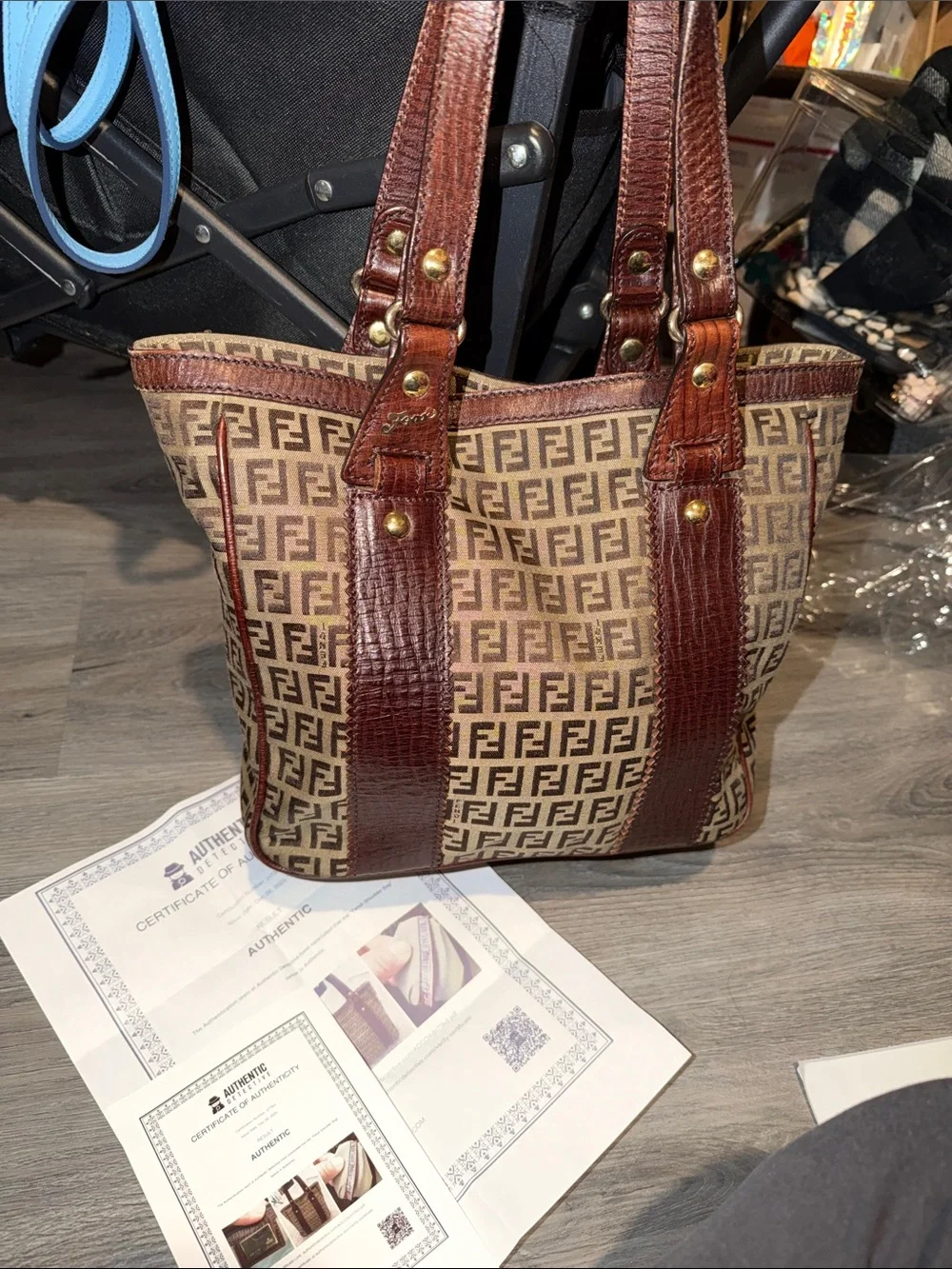 Fendi Beige and Brown FF Canvas Tote with Leather Trim - Picture 1 of 7